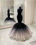 Classy Mermaid High Neck Black Ombre Ivory For Women Party Dress Long Formal Prom Dresses 20th Birthday Gowns HZ0311
