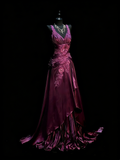 Vintage A Line V Neck Grape Satin With Beadings Lace Floor Length Inspiration Long Prom Dresses HZ0311