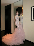 Luxury Mermaid Jewel Neck Pink Tulle With Corset Fitted Back Beaded Bodice Prom Dresses Aesthetic Long Graduation Evening Outfits HZ0311