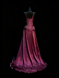 Vintage A Line V Neck Grape Satin With Beadings Lace Floor Length Inspiration Long Prom Dresses HZ0311