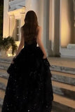 Sparkly Ball Gown Strapless Black Prom Dresses Fashion Evening With Slit Sequin Long Formal Party Gowns HZ0311