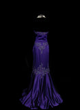 Vintage Strapless Purple Satin Prom Dress Applique Formal Party Dress HZ0311
