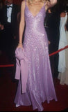 Classy Mermaid V Neck Lilac Sequins With Scarf For Women Party Dress Long Formal Prom Dresses 20th Birthday Gowns HZ0311