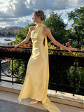 Simple Mermaid One Shoulder Slim Yellow Long Formal Fancy Prom Evening Dress Dinner Outfits Classy Party Gowns HZ0311