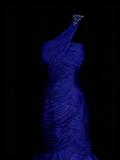 Vintage Mermaid One Shoulder Royal Blue With Tiered Layers College Formal Outfit Long Prom Graduation Dresses For Teens HZ0311
