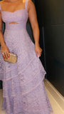 Gorgeous Fashion A Line Sweetheart Lilac Lace Long Prom Dress Party Formal Gowns HZ0311