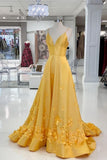Modest A Line Spaghetti Straps Yellow Satin Prom Dresses Inspo For Teens Formal Dress Party Outfits Prom Gowns HZ0311