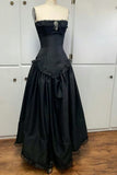 Vintage Ball Gown Strapless Black Satin For Women Party Dress Long Formal Prom Dresses 20th Birthday Gowns HZ0311