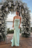 Elegant Mermaid Strapless Mint Green Sleeveless Prom Dress Long Prom Gown HZ0311