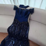 Customized Special Occasion Dress Navy Blue Prom Dresses Luxury Dress Sharon Happy Evening Dresses HZ0311