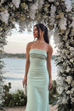 Elegant Mermaid Strapless Mint Green Sleeveless Prom Dress Long Prom Gown HZ0311