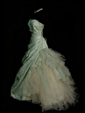 Vintage Ball Gown Strapless Sage Green 1980s College Formal Outfit Prom Graduation Dresses For Teens HZ0311