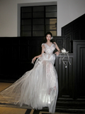 Princess Wedding Dresses Mermaid One Shoulder Lace Tulle White Brides Dress For Brides Fitted Long Bridal Gowns HZ0311