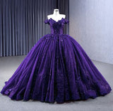 Chic Ball Gown Off The Shoulder Grape Sequins Long Formal Fancy Prom Evening Dress Dinner Outfits Party Gowns For Teens Girls HZ0311