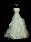Vintage Ball Gown Strapless Sage Green 1980s College Formal Outfit Prom Graduation Dresses For Teens HZ0311