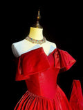 Vintage A Line Strapless Red Satin Senior Prom Dresses High School Long Formal Dress HZ0311