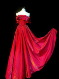 Vintage A Line Strapless Red Satin Senior Prom Dresses High School Long Formal Dress HZ0311