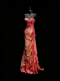 Vintage Mermaid Spaghetti Straps Floral Chiffon With Beadings Floor Length Inspiration Long Prom Dresses HZ0311