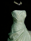 Vintage Ball Gown Strapless Sage Green 1980s College Formal Outfit Prom Graduation Dresses For Teens HZ0311