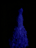 Vintage Mermaid One Shoulder Royal Blue With Tiered Layers College Formal Outfit Long Prom Graduation Dresses For Teens HZ0311