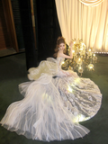 Shimmer Mermaid Silver Sequin Wedding Dress With Beads Pleated Fairytale Brides Gown Wedding Dresses HZ0311