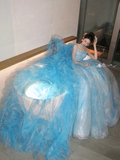 Modest Ball Gown Strapless Ice Blue With Long Cape Tiered Layered Prom Dress Aesthetic Long Graduation Evening Outfits HZ0311