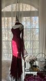 Elegant Mermaid Spaghetti Straps Burgundy Chiffon Prom Dresses Inspiration Trending Evening Gowns Formal Party Prom Dress HZ0311