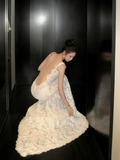 Shimmer Mermaid Square Neck White Lace Wedding Dress With Train Fairytale Brides Gown Wedding Dresses HZ0311