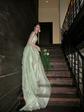 Simple A line Strapless Sage Green Shiny Satin Sage Green Prom Dress Aesthetic Long Graduation Dance Evening Outfits HZ0311
