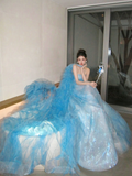 Modest Ball Gown Strapless Ice Blue With Long Cape Tiered Layered Prom Dress Aesthetic Long Graduation Evening Outfits HZ0311