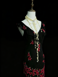 Vintage Mermaid V Neck Black With Beads Bodice College Formal Outfit Long Prom Graduation Dresses For Teens HZ0311