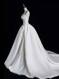 Modest Ball Gown Sweetheart White Satin With Pleated Wedding Dress Long Fairytale Autumn Bridal Dresses HZ0311