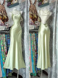 Simple Mermaid Spaghetti Straps Sage Green Satin Long Party Dresses Prom Dresses Impress Wedding Guest Dress HZ0311