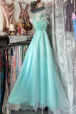 Simple A line Halter Blue Tulle Long Party Dresses Prom Dresses Impress Wedding Guest Dress HZ0311