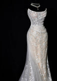 Chic Long Wedding Dresses White Mermaid Strapless Lace Long Wedding Dress For Brides Fitted With Train Bridal Gowns HZ0311