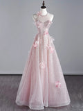 Modest A line Scoop Neck Pink Sequins Prom Dresses Inspiration Party Gowns Princess Formal Dress HZ0311