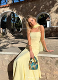 Simple A Line Spaghetti Straps Yellow Chiffon Evening For Women Party Dresses Long Formal Prom Dress 18th Birthday Gown HZ0311