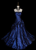 Vintage Ball Gown Strapless Navy Blue Satin Long Prom Dresses Senior Graduation Dance Evening Outfits HZ0311