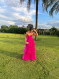 Classy A Line Sweetheart Tulle Hot Pink Sleeveless Long Prom Dresses Classy Prom Gowns HZ0311