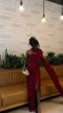 Elegant Classy Burgundy Maxi Dress Chiffon Long Formal Party Gown with Slit Birthday Outfits HZ0311