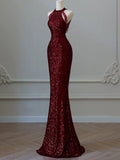 Sparkly Mermaid Scoop Burgundy Sequin For Teens Girls Women Long Formal Prom Evening Dresses Dinner Outfits Party Gowns HZ0311