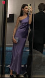 One Shoulder Purple Satin Mermaid Long Evening Prom Dresses HZ0311