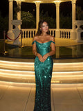 Dazzing Off-the-Shoulder Prom Dress Sleeveless Pleated with Sequins For Women HZ0311