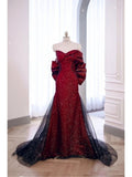 Sexy Special Occasion Dress Mermaid Sweetheart Red Black Tulle Prom Dresses With Pleated Party Dress Long Evening Dresses HZ0311