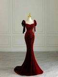 Modest Mermaid Wine Red Long Formal Prom Evening Dress Dinner Outfits Party Gowns For Teens Girls HZ0311