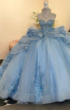Unique Ball Gown Sweetheart Blue Tulle With Multi Layered Long Prom Quinceanera Dresses Sweet 15 16 Birthday Gown HZ0311