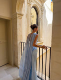 Simple A line Spaghetti Straps Blue Chiffon Party Dresses Prom Dresses Impress Wedding Guest Dress HZ0311