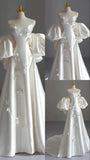 Retro 1950s Wedding Dresses for Bride A line Strapless With Flowers Satin Petite/Plus Size Bridal Gowns Spring Summer Wedding HZ0311