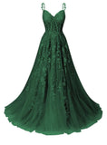 Classy A Line Spaghetti Strap Emerald Green Tulle Lace Prom Dress Aesthetic For Teens Formal Dress Party Outfits Prom Gown HZ0311