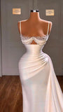 White Prom Dress Satin Mermaid Spaghetti Straps Sexy Women's Prom Gown Evening Dress HZ0311